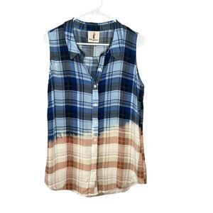 NEW Boho Jane Plaid  Tie Dye Button Down Sleeveless Top Size Small